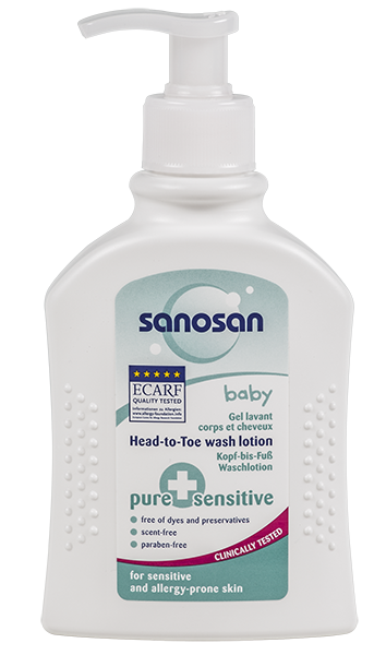 სანოსანი  Pure & sensitive - დასაბანი ლოსიონი მგრძნობიარე კანის / SANOSAN HEAD-TO-TOE WASH LOTION