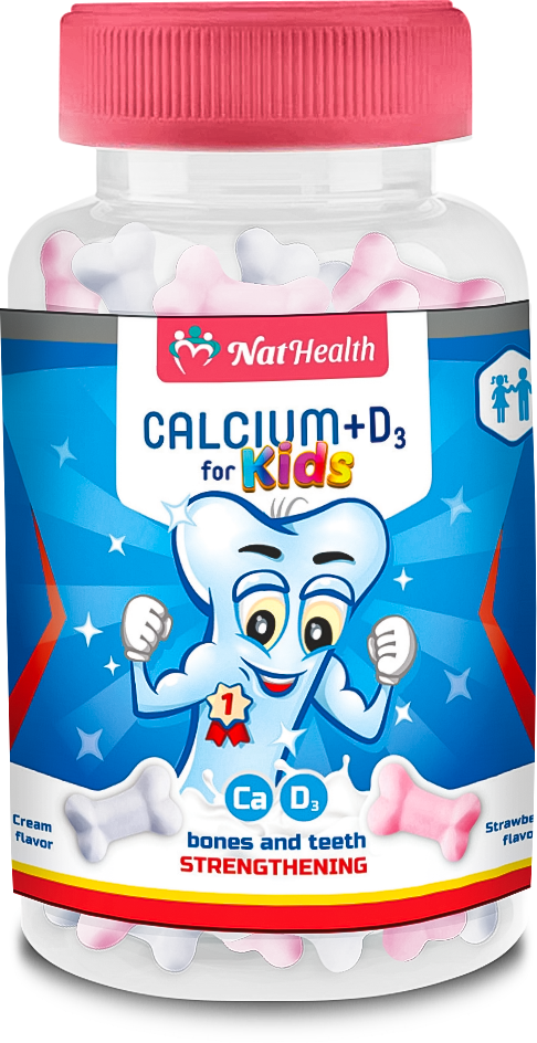 NatHealth კალციუმი + ვიტამინი D3 ბავშვებისთვის / NatHealth CALCIUM+VITAMIN D3 FOR KIDS